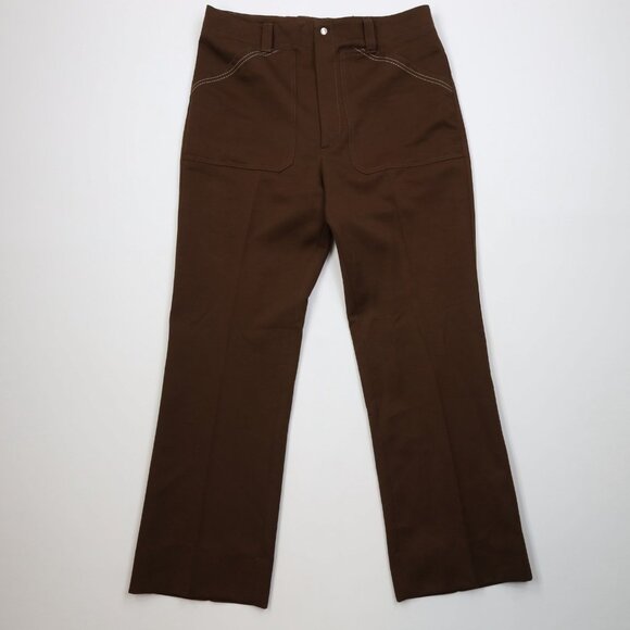 Vtg 70s Streetwear Mens 34x30 Utility Knit Flared Wide Leg Chino Pants USA Brown